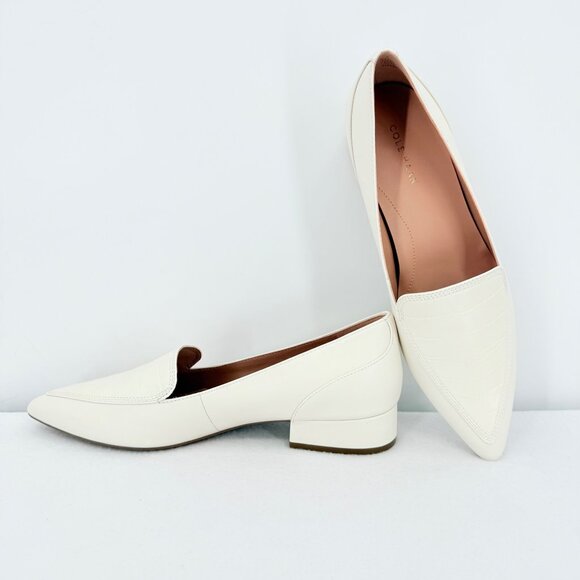 NWB Cole Haan Women's Vialetta Croc Pattern Ivory Leather Loafer Shoes Size 10B - Picture 1 of 12